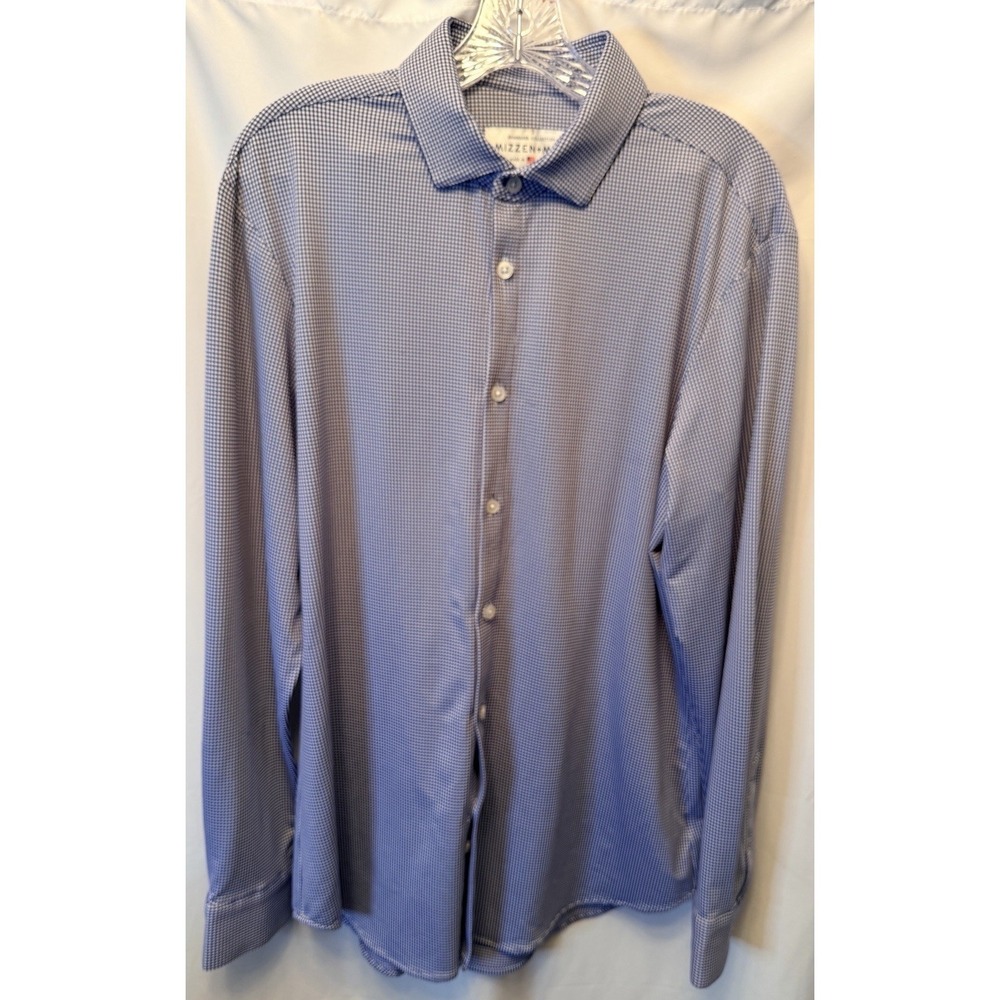 Mizzen+Main Men's Large Blue White Gingham Spinnaker Trim Fit Performance Shirt